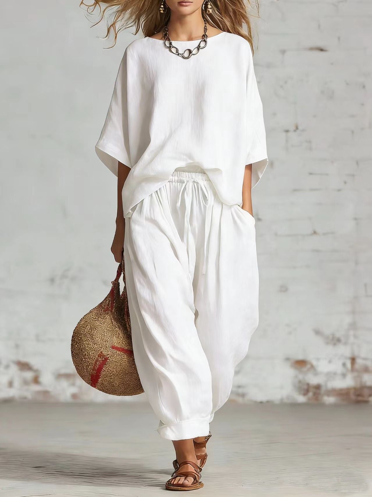Women's Solid Color Loose Casual Set 