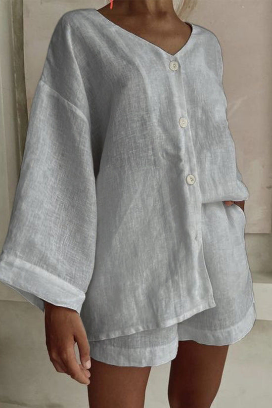 Fashionable Cotton-Linen Shirt And Shorts Casual Set 