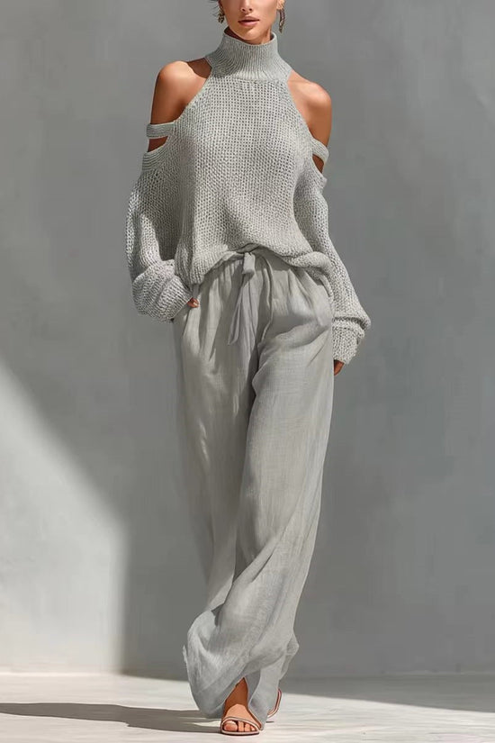 Womens Long-Sleeve Turtleneck Top And Pants Two-Piece Set 