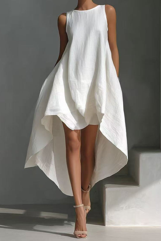 Sleeveless High-Low Irregular Hem Linen Blend Dress 