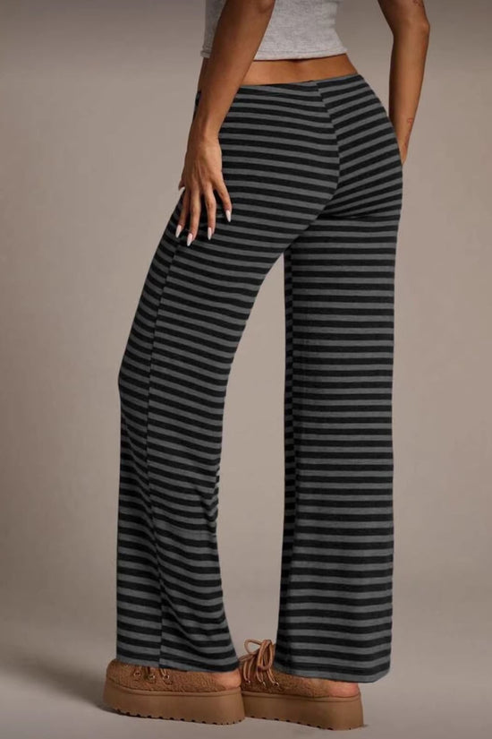 SpringSummer Womens Fashion Striped Casual All-Match Wide-Leg Flared Trousers 