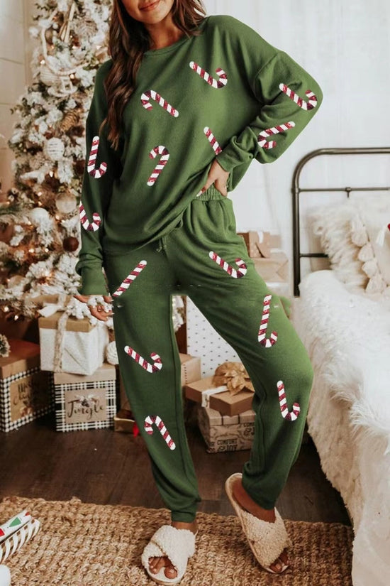 Women's Christmas Sequins Long Sleeve Pants Two-piece Set Fashion Casual Set CJ