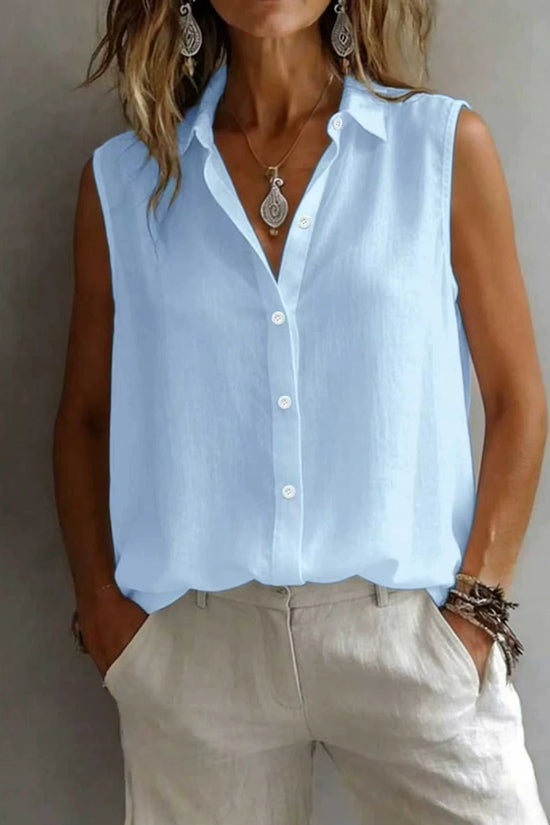 Women's Solid Color Casual Lapel Sleeveless Shirt 