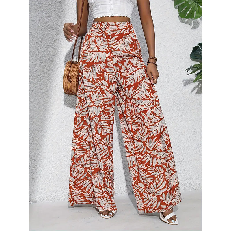 Palazzo Pants For Women Casual High Waist Printed Wide Leg Pant Trendy Boho Trousers Fashion Beach Outfits CJ US