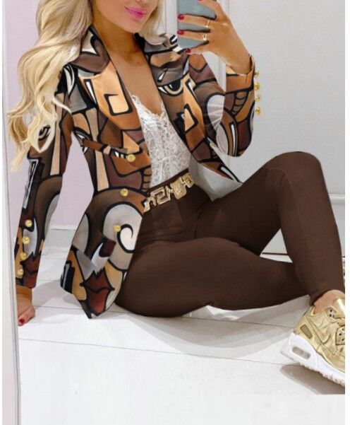 Casual Fashion Set Women's Suit Pink Suit Yellow Brown Striped Dotted Chain 