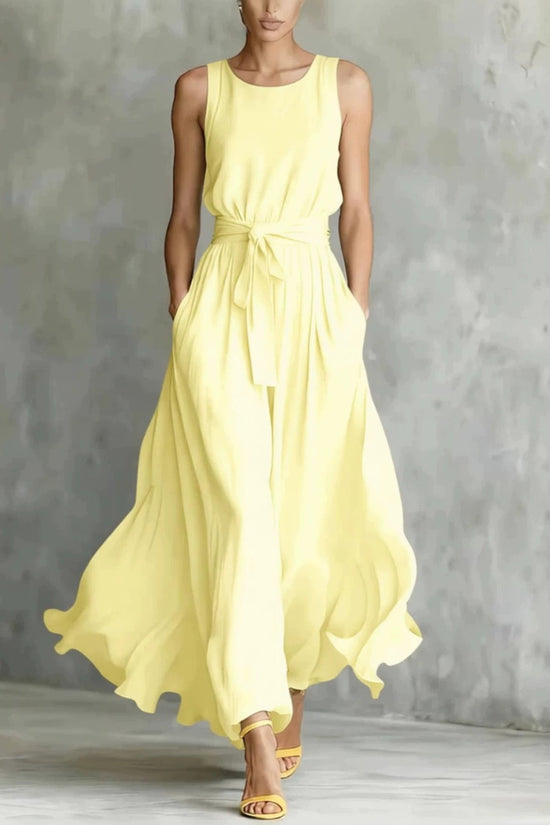 Womens Waist-Cinching Lace-Up Sleeveless Dress 