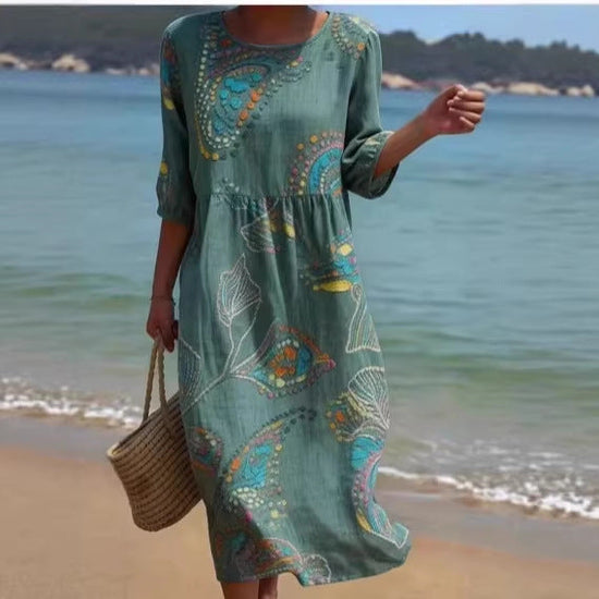 3D-printed Long-sleeve Crew-neck Dress 