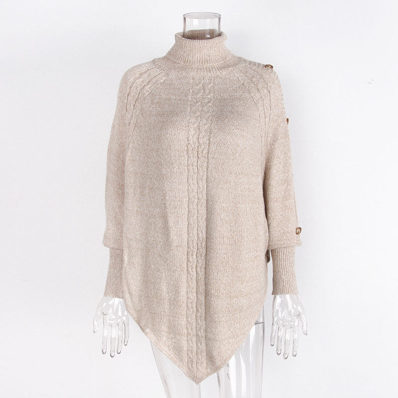 Women's Asymmetry Hem Turtleneck Sweater - Batwing Long Sleeve Casual Pullover For Fall Winter 