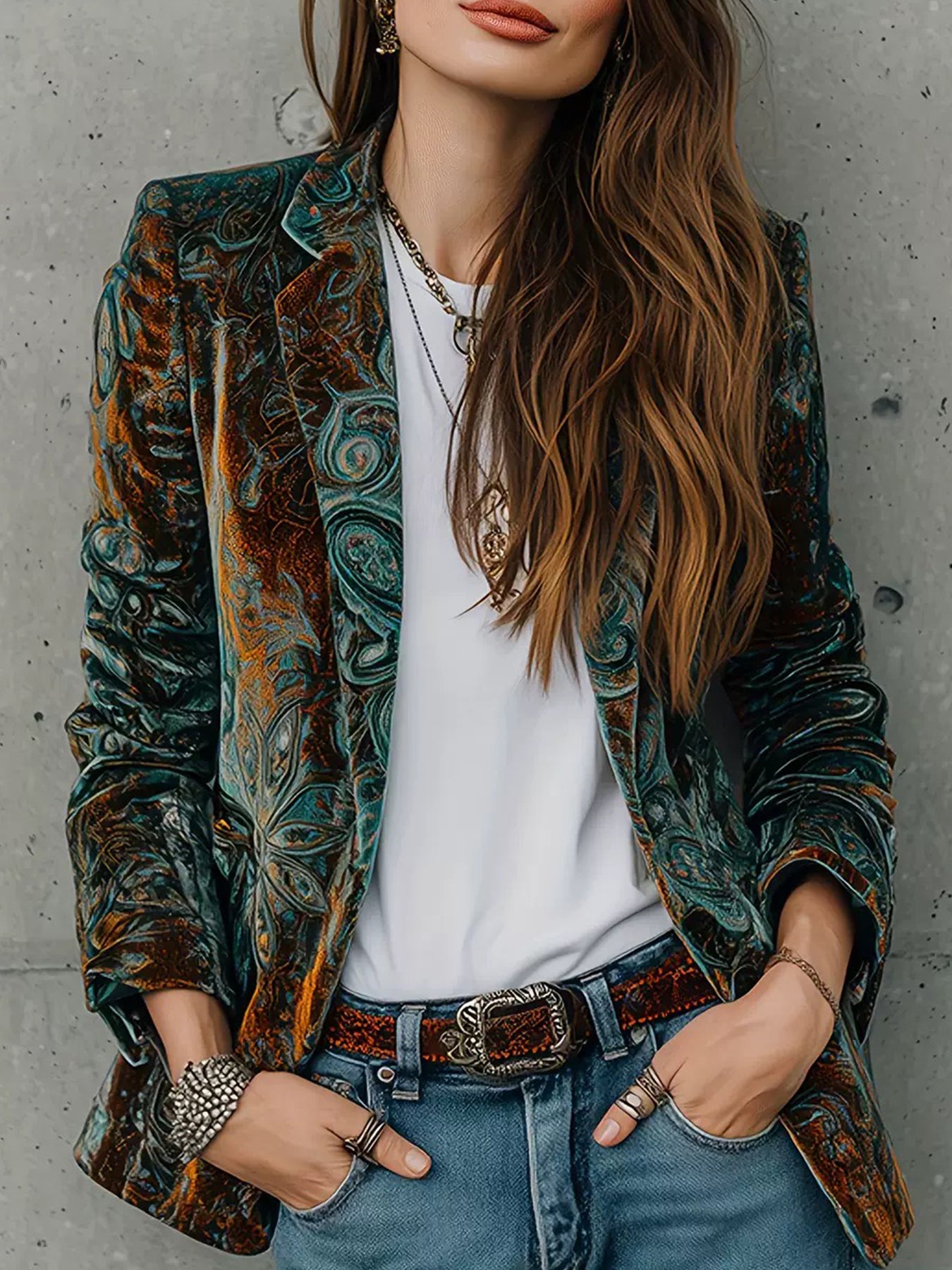 Women’s Printed Suit Jacket with Lining – Autumn Winter Casual Commuter Blazer - FitiqueFit