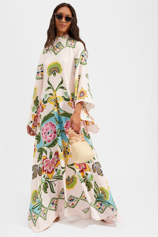 New European and American Summer Printed Seven Sleeve Stand up Collar Dress 