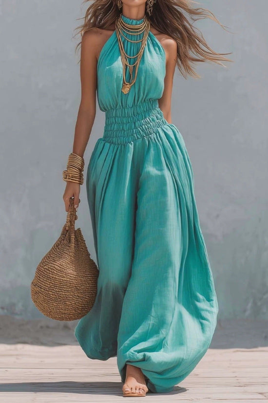 Sleeveless hanging neck lantern pants jumpsuit for women