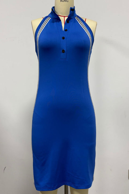 Women’s Sleeveless Button-Up Collar Shirt Dress 