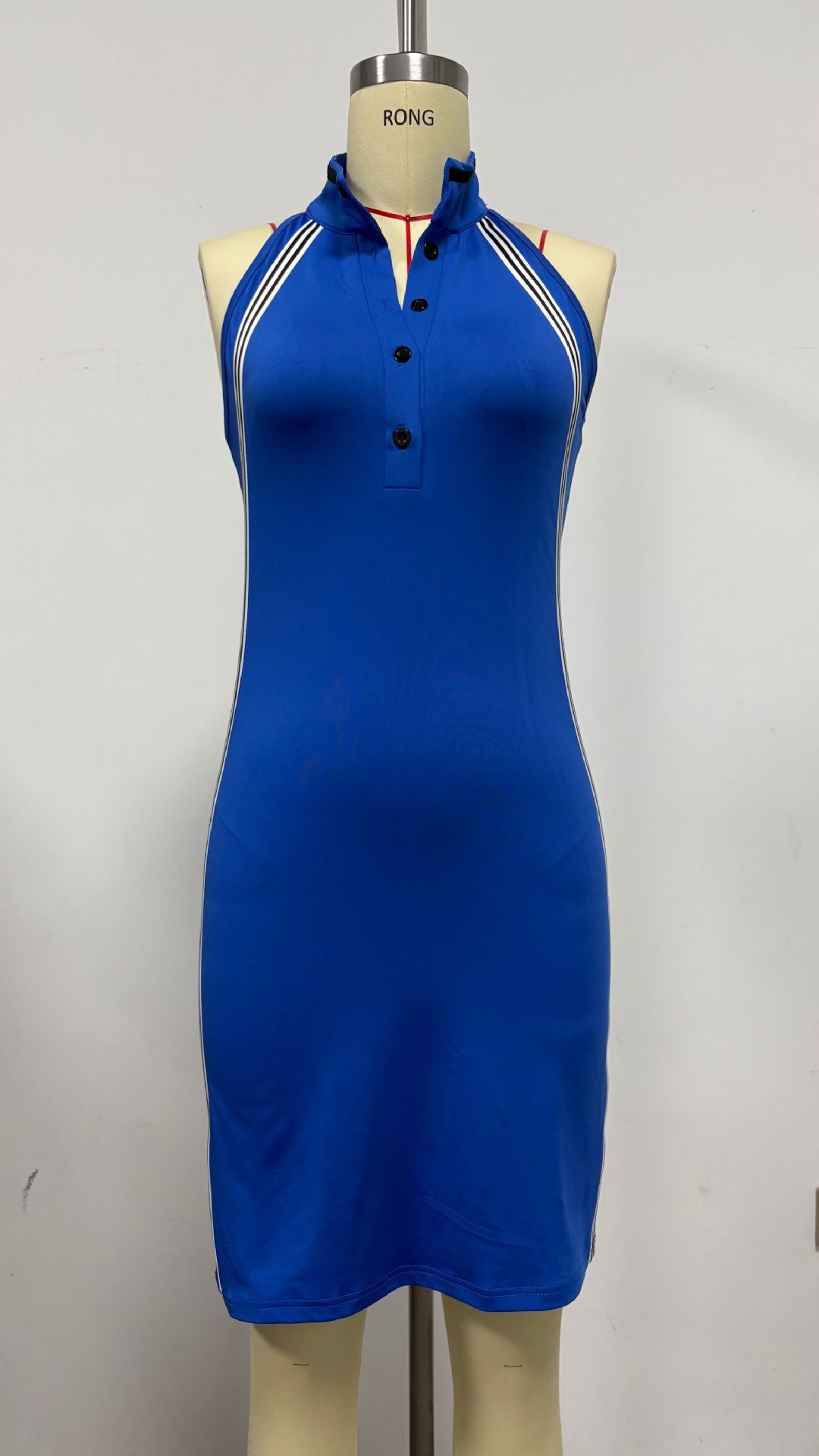 Women’s Sleeveless Button-Up Collar Shirt Dress 
