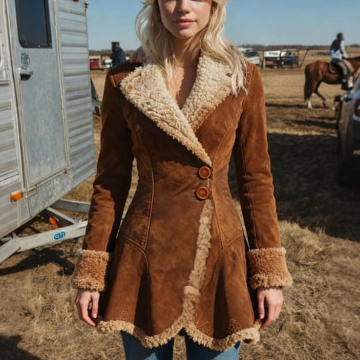 Fleece Jacket  Fur Integrated Thick Coat For Women 