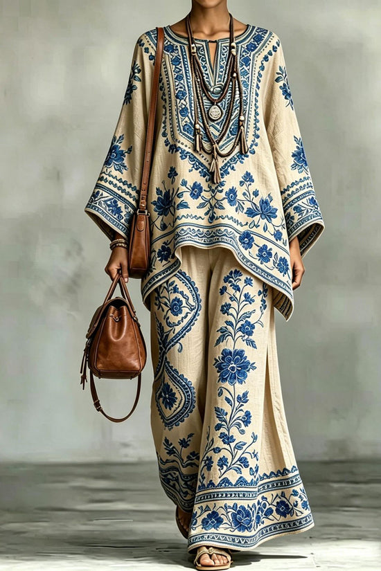 Women's Fashionable Loose-Fit Printed Long-Sleeve Set 