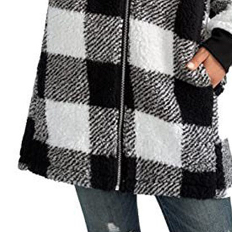 Women's Plaid Hooded Jacket, Long Sleeve Zip Up Oversized Coat With Pockets For Winter Casual And Commute CJ US