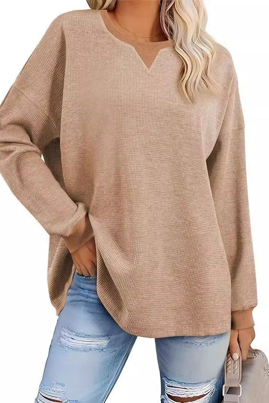 Women's Fashion Round-Neck Color-Block Long-Sleeve Sweatshirt 