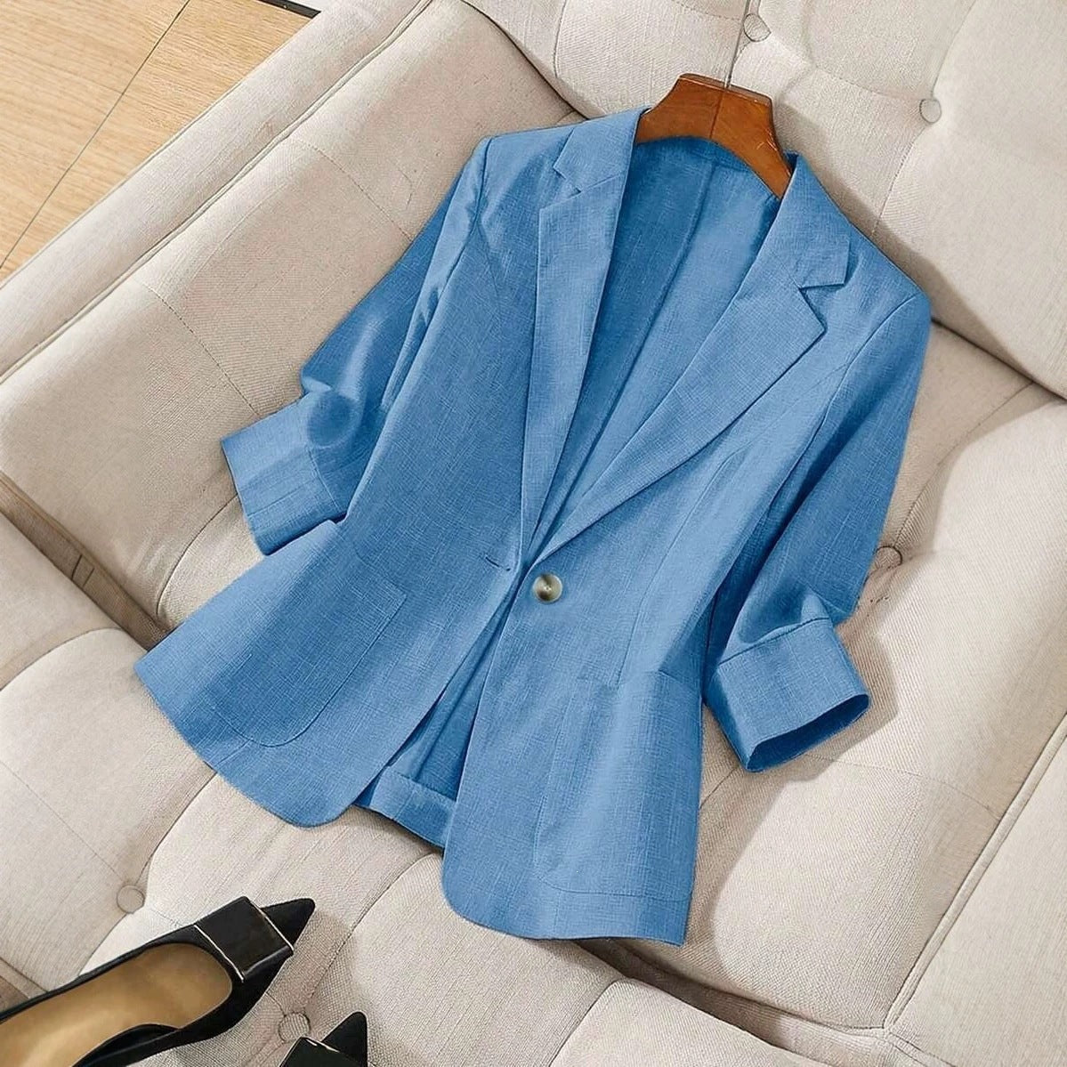 Solid color pocket small suit jacket women's button up top 