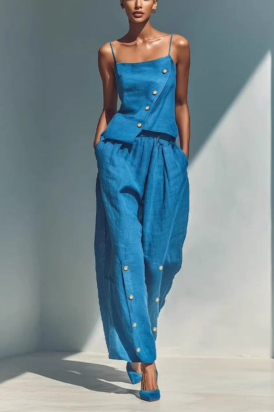 Gold-buckle Decorated Camisole And Pants Set 