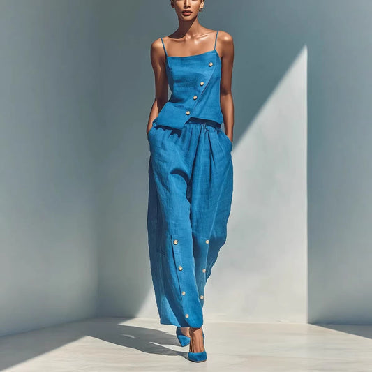 Gold-buckle Decorated Camisole And Pants Set 