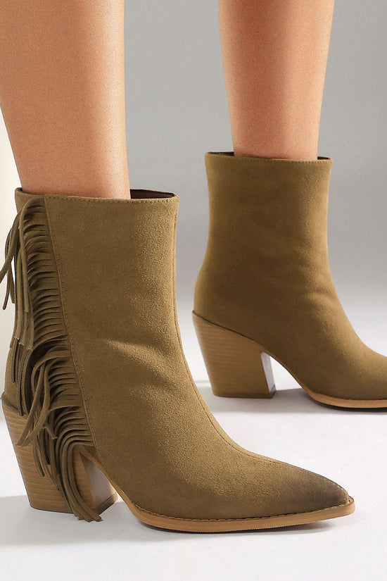 Western Style Ankle Boots for Women, Pointed Toe with Tassel, Chunky High Heel Made to order, ships in 7 days 