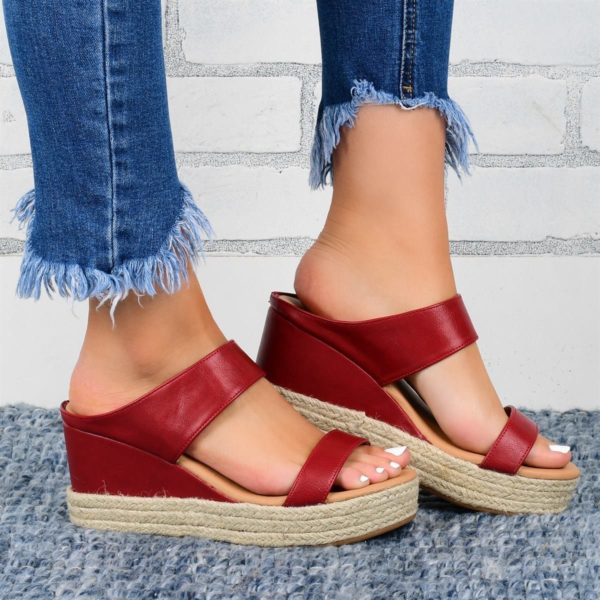 Wedge Heel Slippers Casual Sandals Hemp High Wedge Heel Shoes CJ US