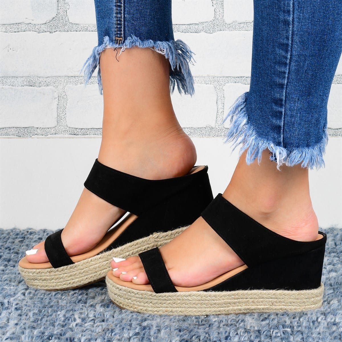 Wedge Heel Slippers Casual Sandals Hemp High Wedge Heel Shoes CJ US
