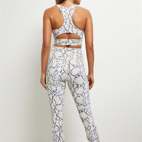 Cropped High-Waisted Leggings – Snake Print Workout Pants 