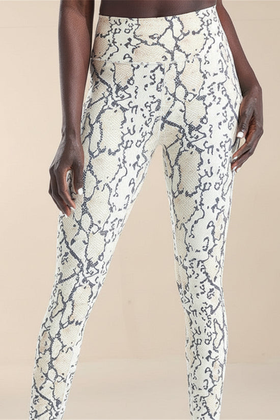Cropped High-Waisted Leggings – Snake Print Workout Pants 