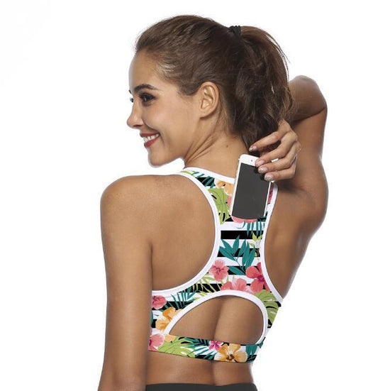 Women’s Pocket Sports Bra – Supportive Workout Bra with Phone Pocket CJ