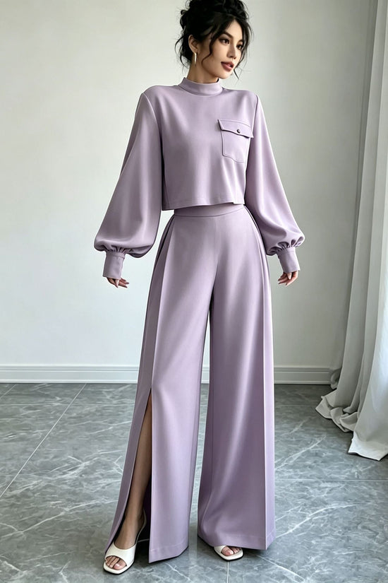 Solid color wide leg pants set for women 