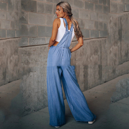 Women’s wide leg denim overalls 