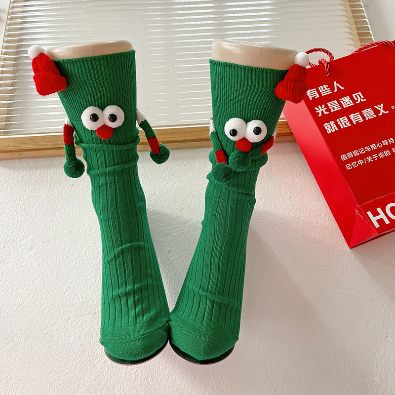 Cute Cartoon Christmas Socks Solid Cotton Middle-tube Socks For Adults And Children CJ