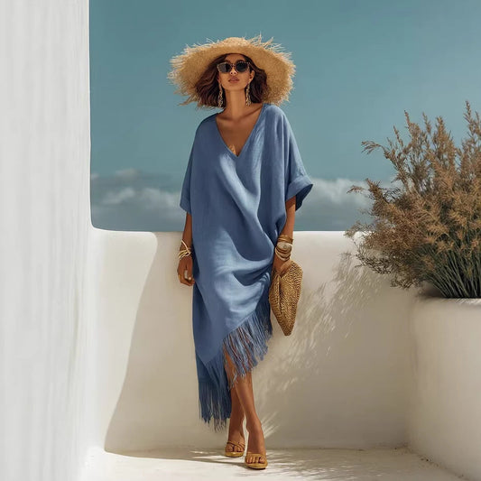 New Casual Beach Travel TK Comfortable Fringe V-neck Sexy Atmosphere Dress 