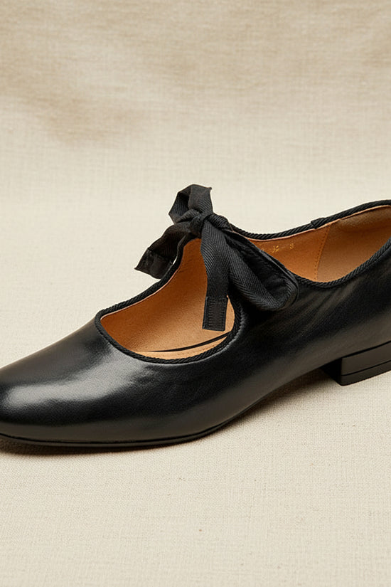 French-style Vintage Low-heeled Leather Shoes For Women Round Toe Low Cut 