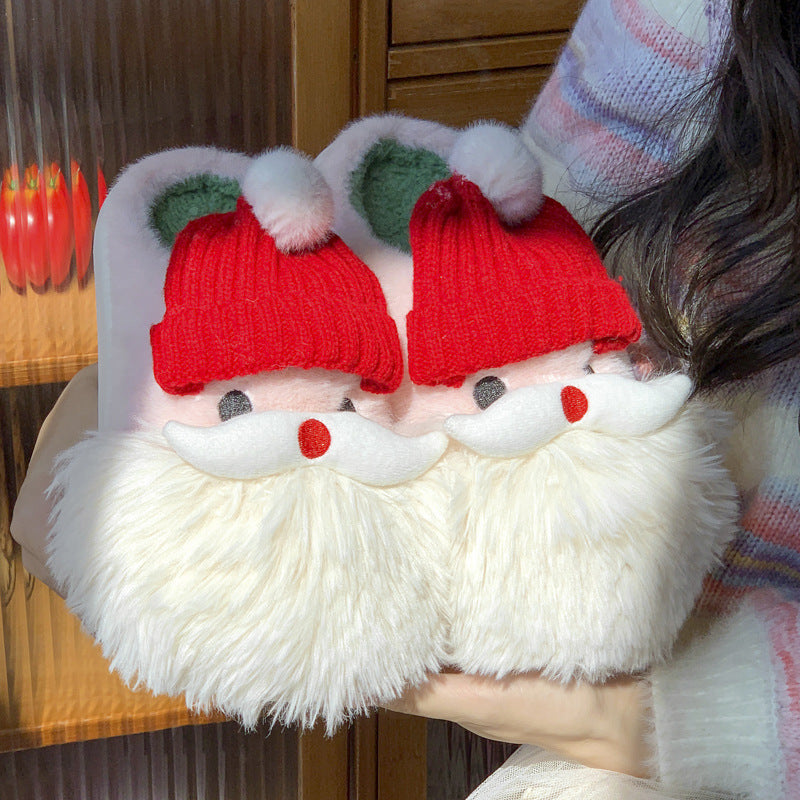 Cute Christmas Santa Claus Home Slippers Winter Warm Indoor Non-slip Floor Plush Shoes For Women CJ