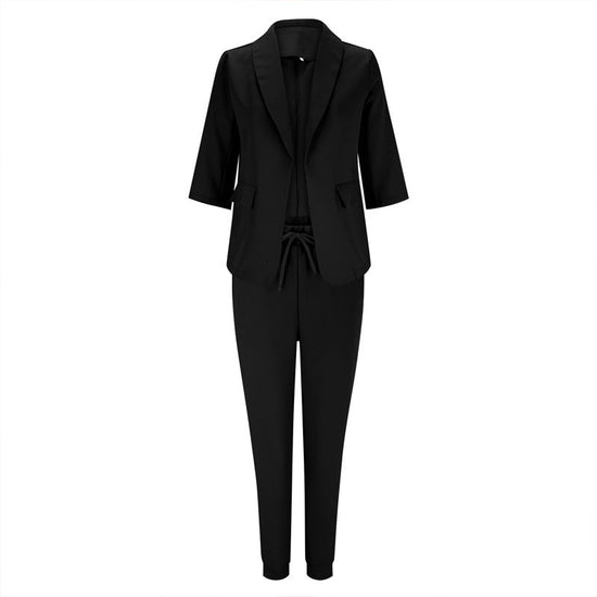 Women’s Notch-Lapel Blazer & Drawstring Pants Suit Set CJ US
