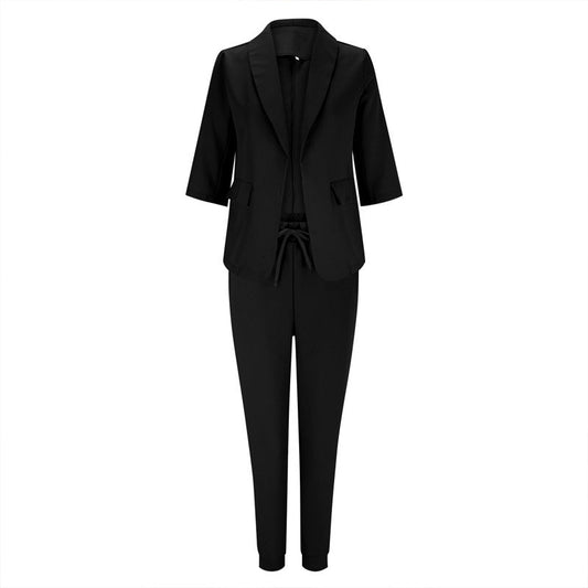 Women’s Notch-Lapel Blazer & Drawstring Pants Suit Set CJ US