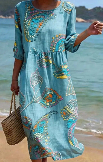 3D-printed Long-sleeve Crew-neck Dress 