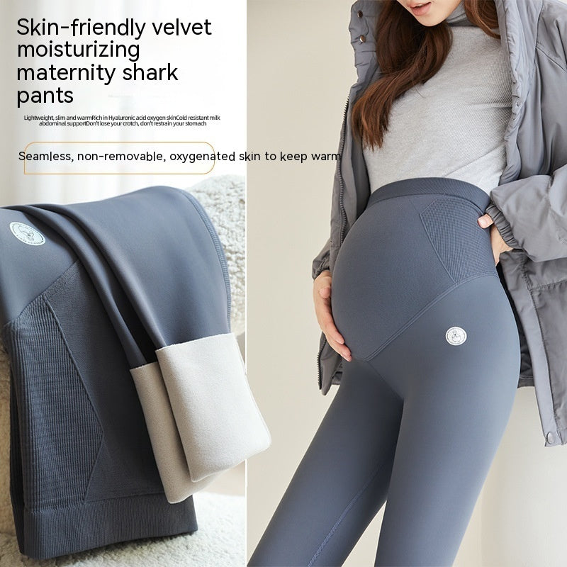 Fleece-lined Belly Support Pregnant Women Leggings Cropped Pants 