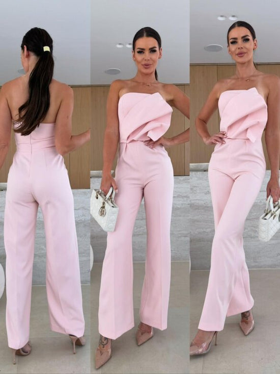 Candy-Colored Bodycon Halterneck Backless High-Waist Wide-Leg Jumpsuit 