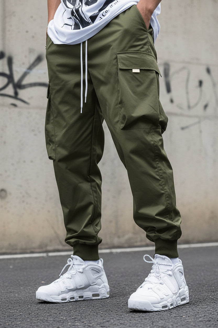 Men’s Multi‑Pocket Drawstring Cargo Pants CJ US