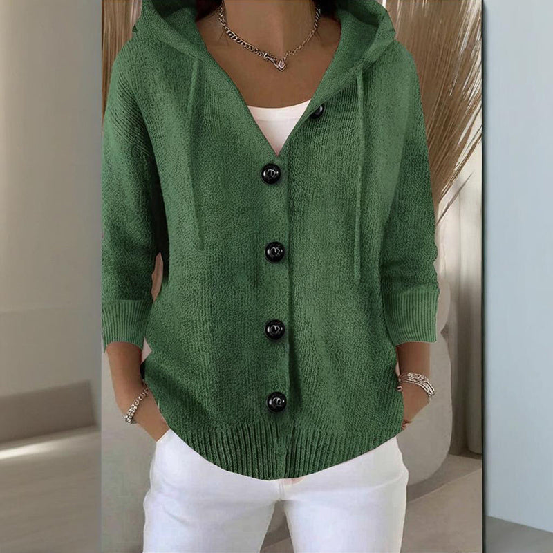 Women's Button Down Hoodie Cardigan, Long Sleeve Open Front Sweater Coat For Fall Winter 