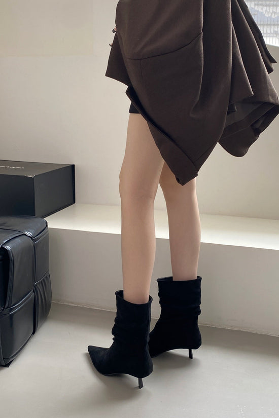 Women's Autumn Winter Pointed Toe High Heel Slimming Mid-Calf Boots 