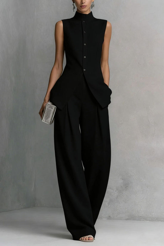 Solid color sleeveless pants set 
