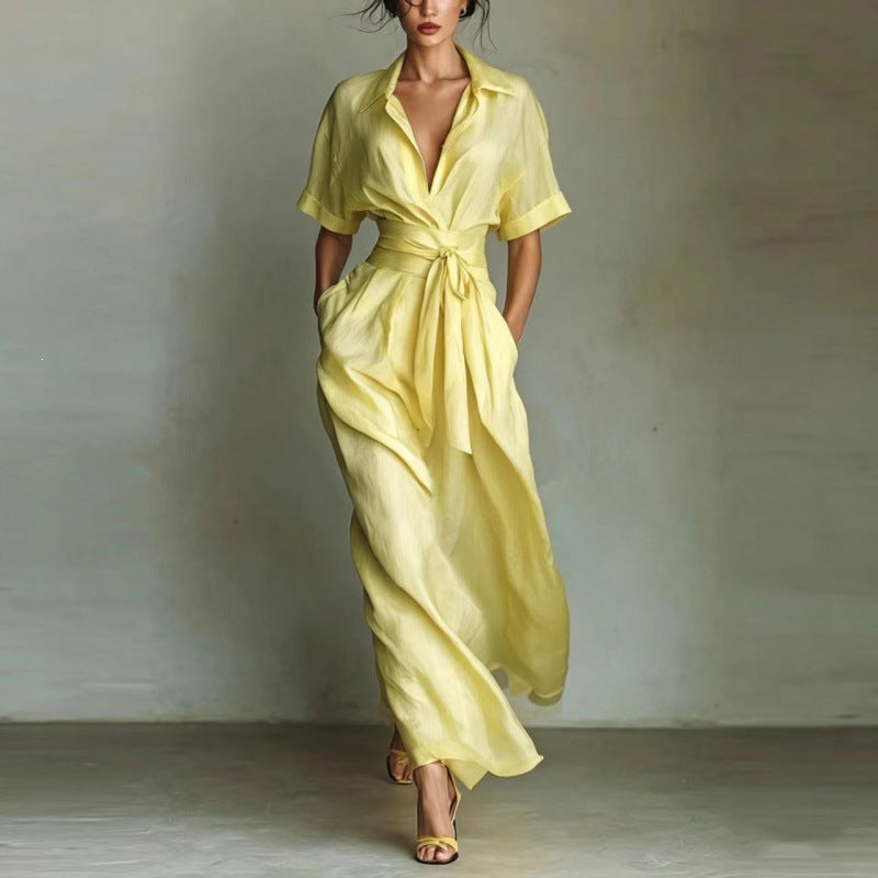 Solid color waist slimming dress