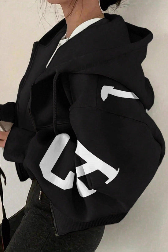 Long-sleeve Zip-up Casual Sweatshirt With A Printed Design 