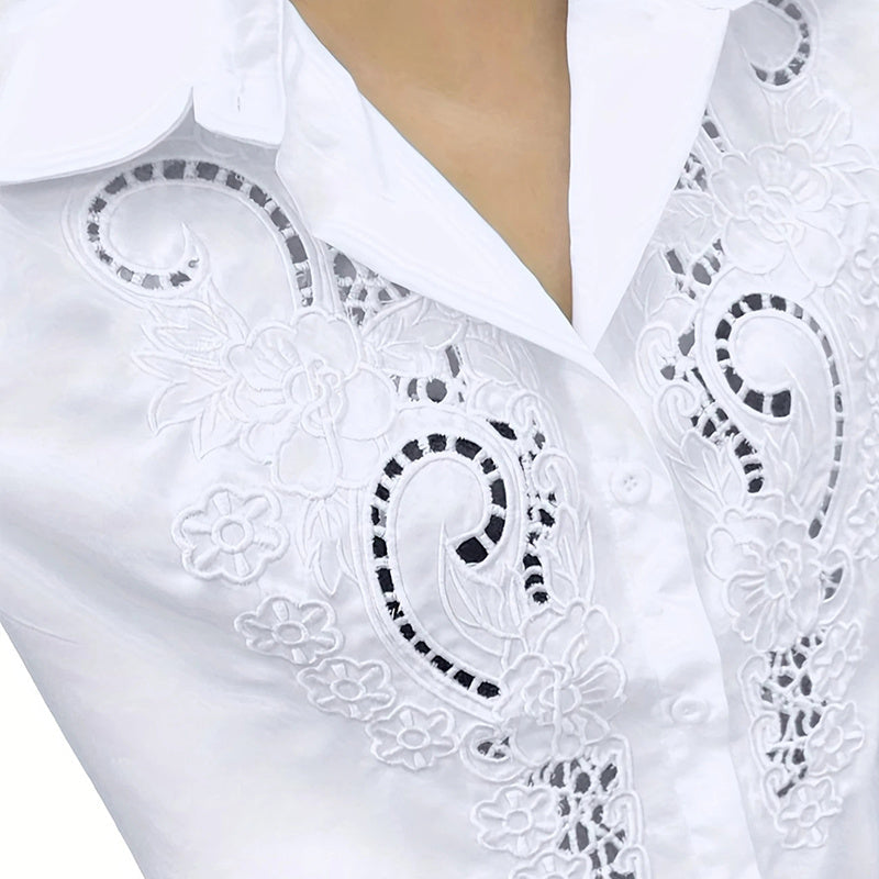Women's Contrast Lace Long Sleeve Tops Button Down Shirts Dressy Casual Blouses Fall Fashion Clothes CJ US