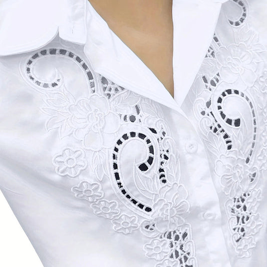 Women’s Contrast Lace Long-Sleeve Button‑Down Blouse CJ US