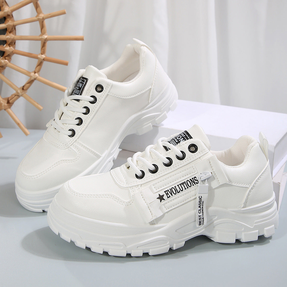 Lace-up Sports Shoes With Side-Zipper Design Fashion Thick-soled Round-toe Casual Shoes For Women Sneakers CJ US